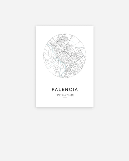 Plan de la ville de Palencia au design minimaliste.