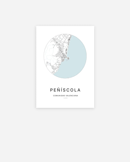 Plan de la ville de Peñíscola au design minimaliste.