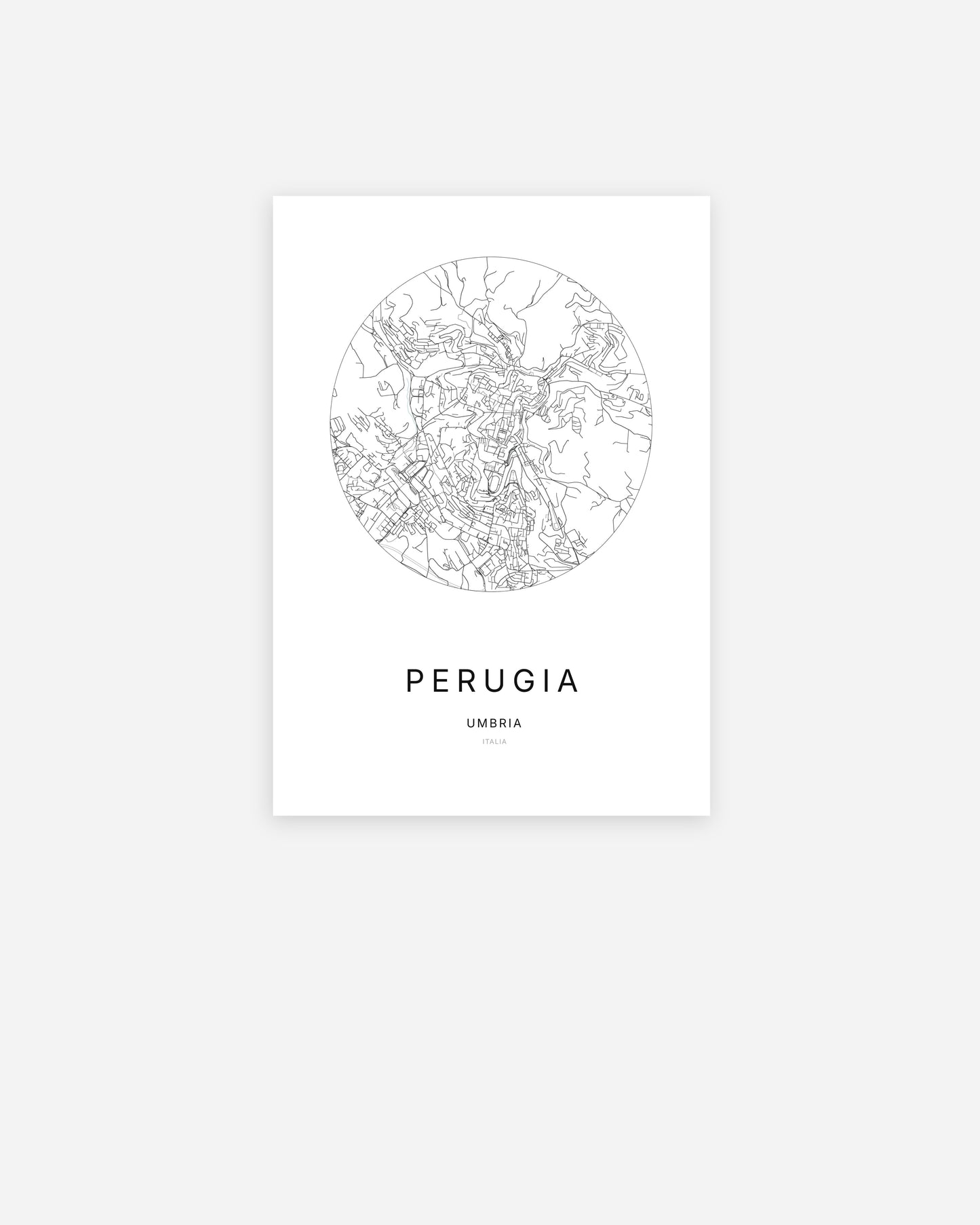 Mappa della città di Perugia dal design minimalista.