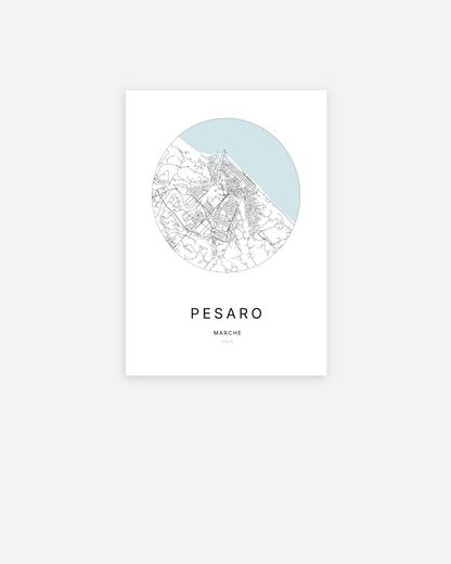 Plan de la ville de Pesaro au design minimaliste.