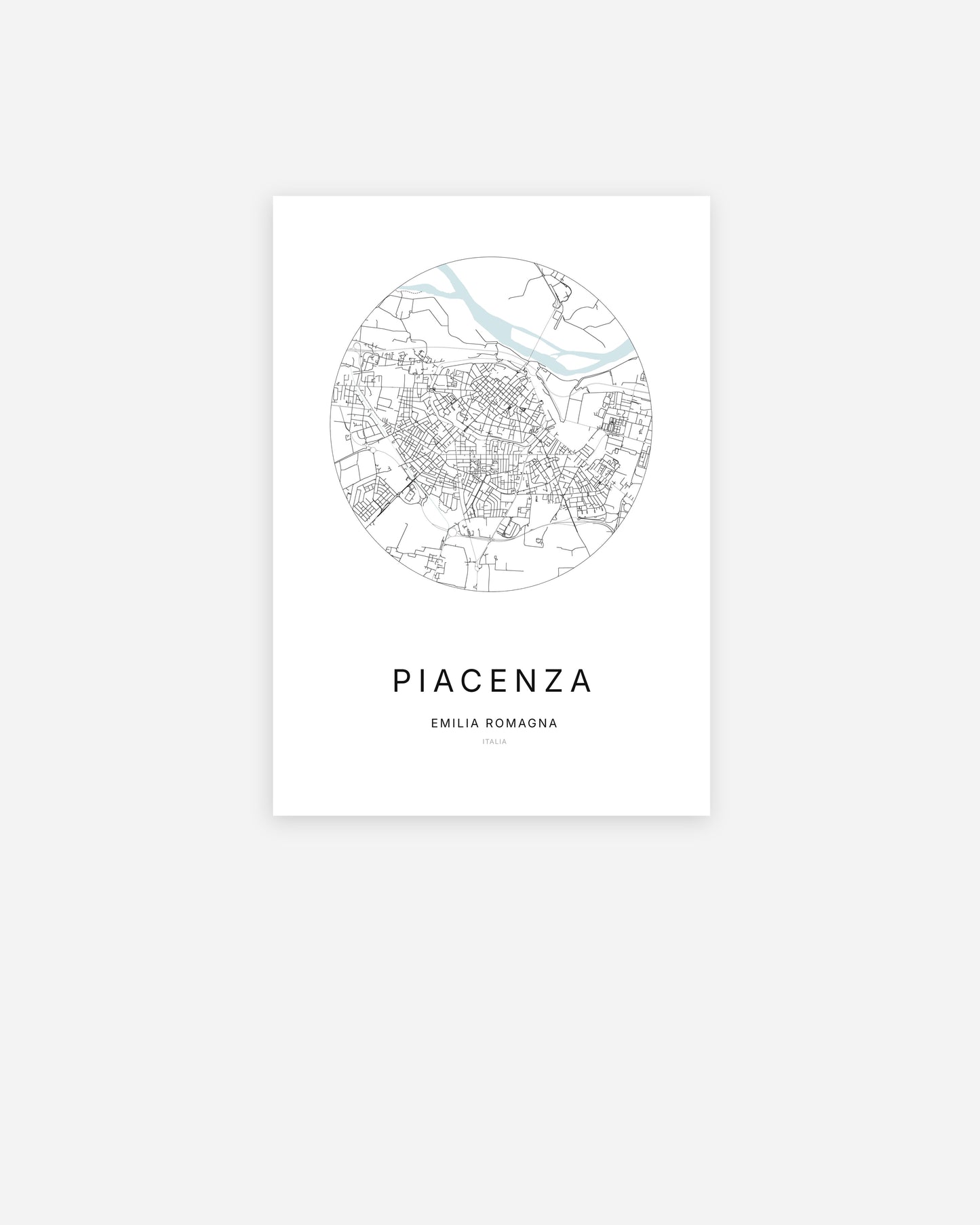 Plan de la ville de Piacenza au design minimaliste.