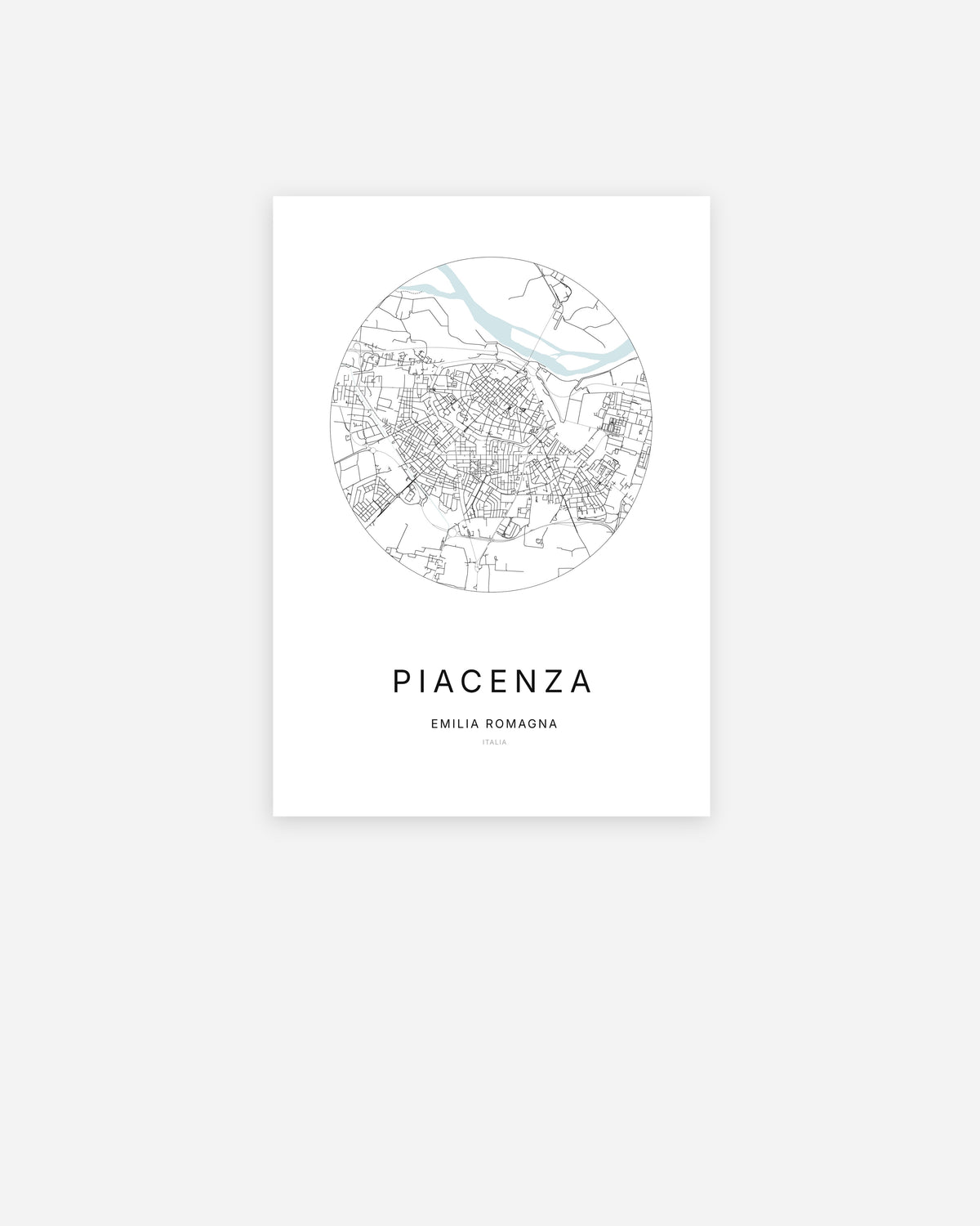 Plan de la ville de Piacenza au design minimaliste.