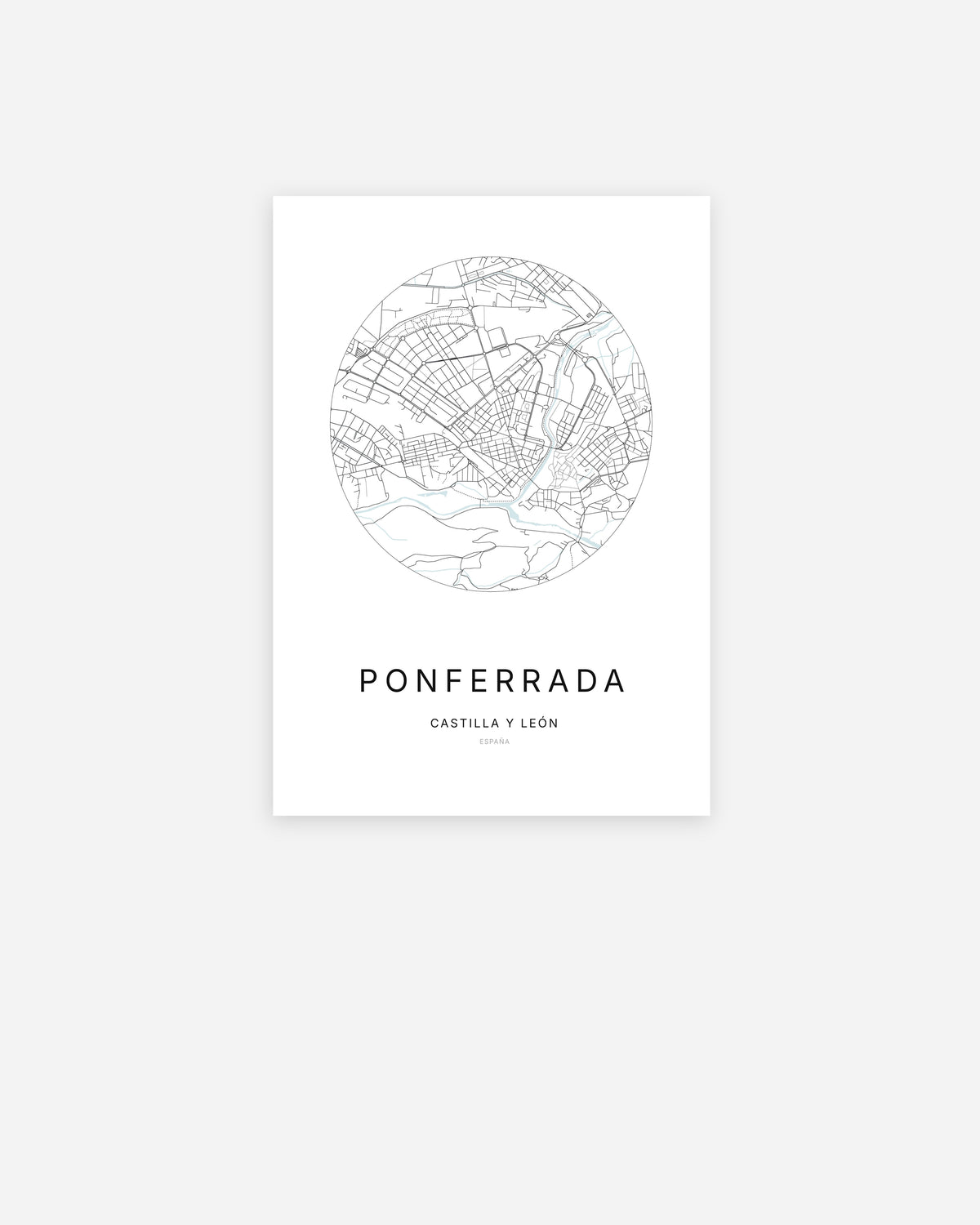 Plan de la ville de Ponferrada au design minimaliste.