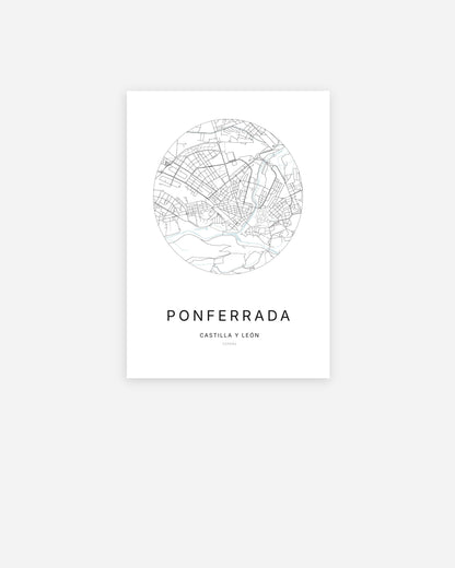 Plan de la ville de Ponferrada au design minimaliste.