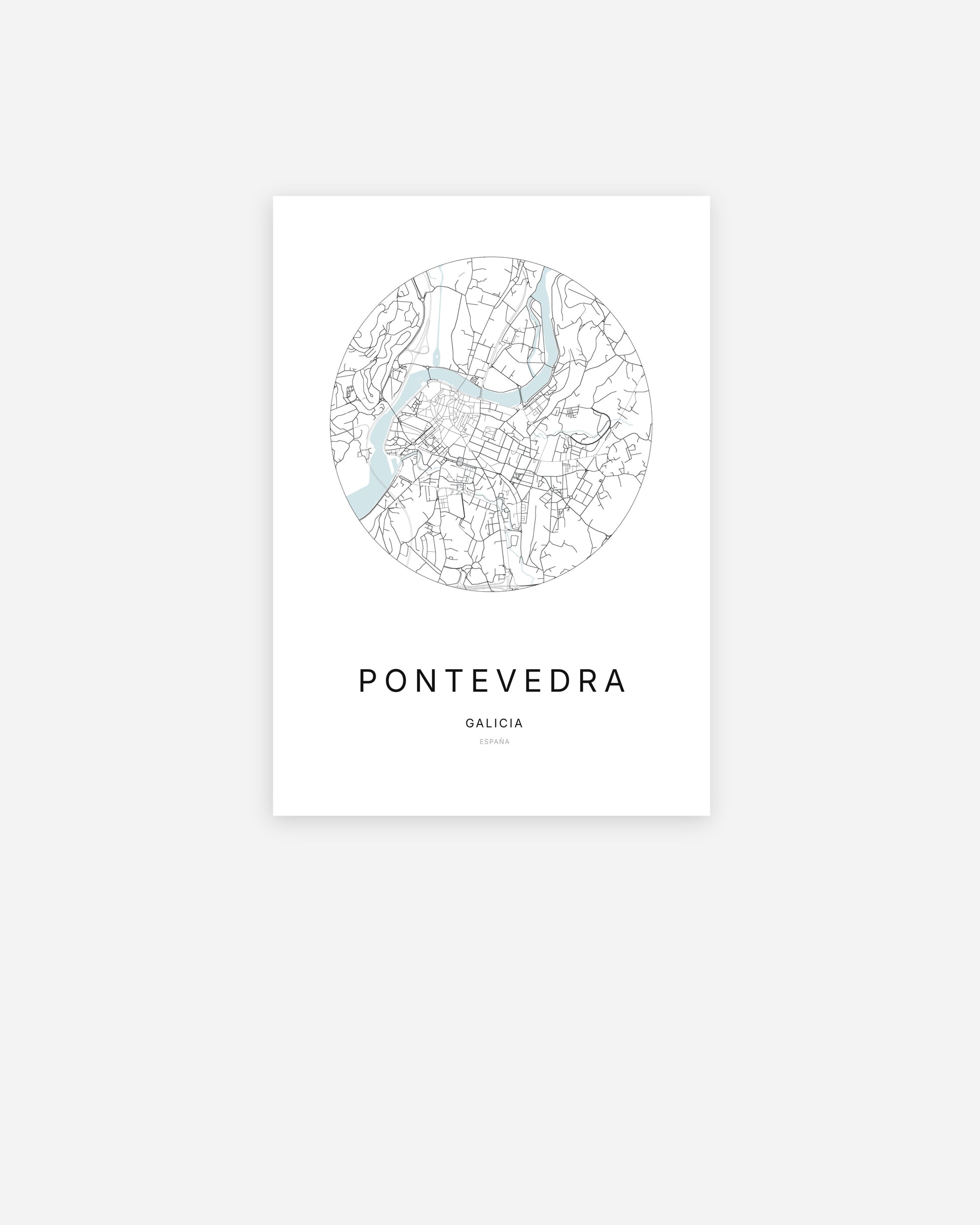 Plan de la ville de Pontevedra au design minimaliste.