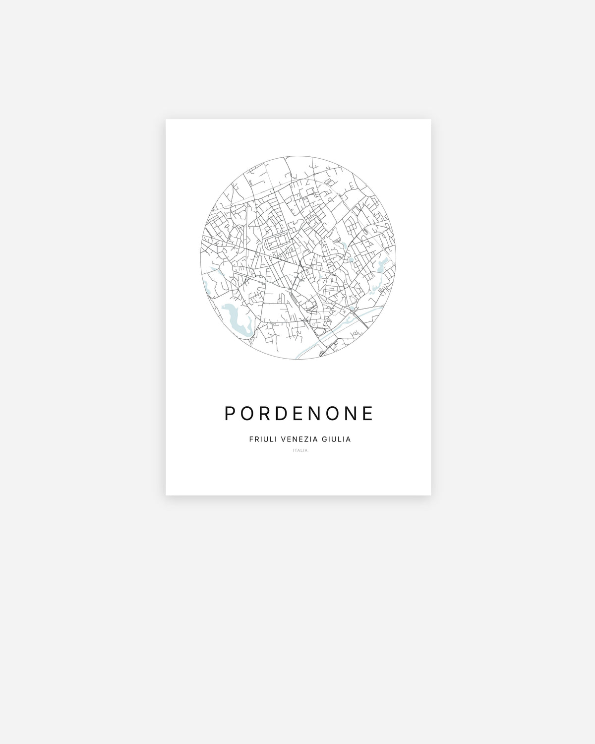 Mappa della città di Pordenone dal design minimalista.