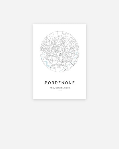 Mappa della città di Pordenone dal design minimalista.