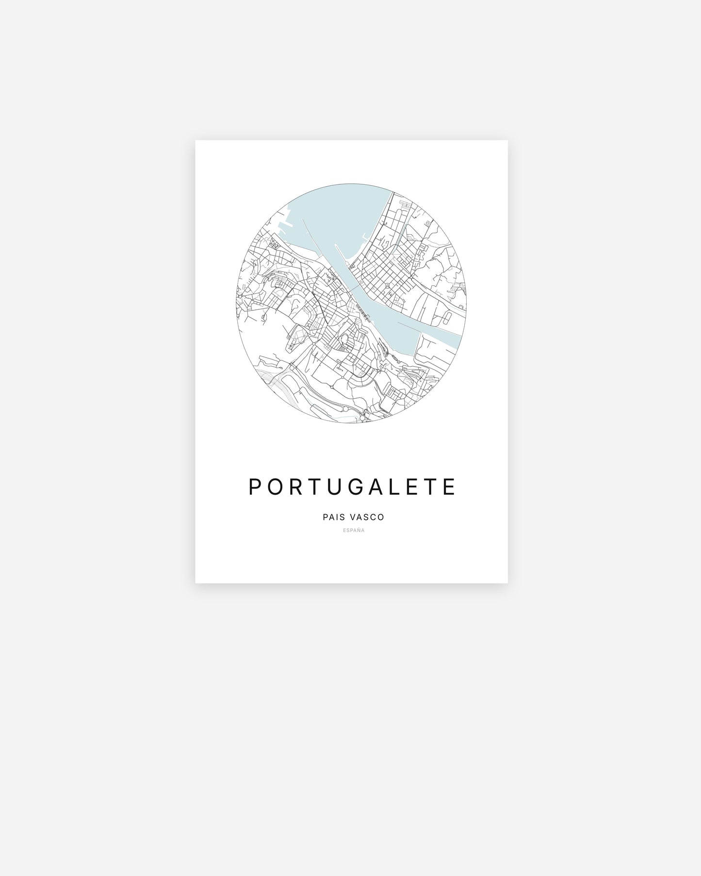 Mapa de la ciudad de Portugalete con diseño minimalista.