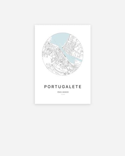Mapa de la ciudad de Portugalete con diseño minimalista.