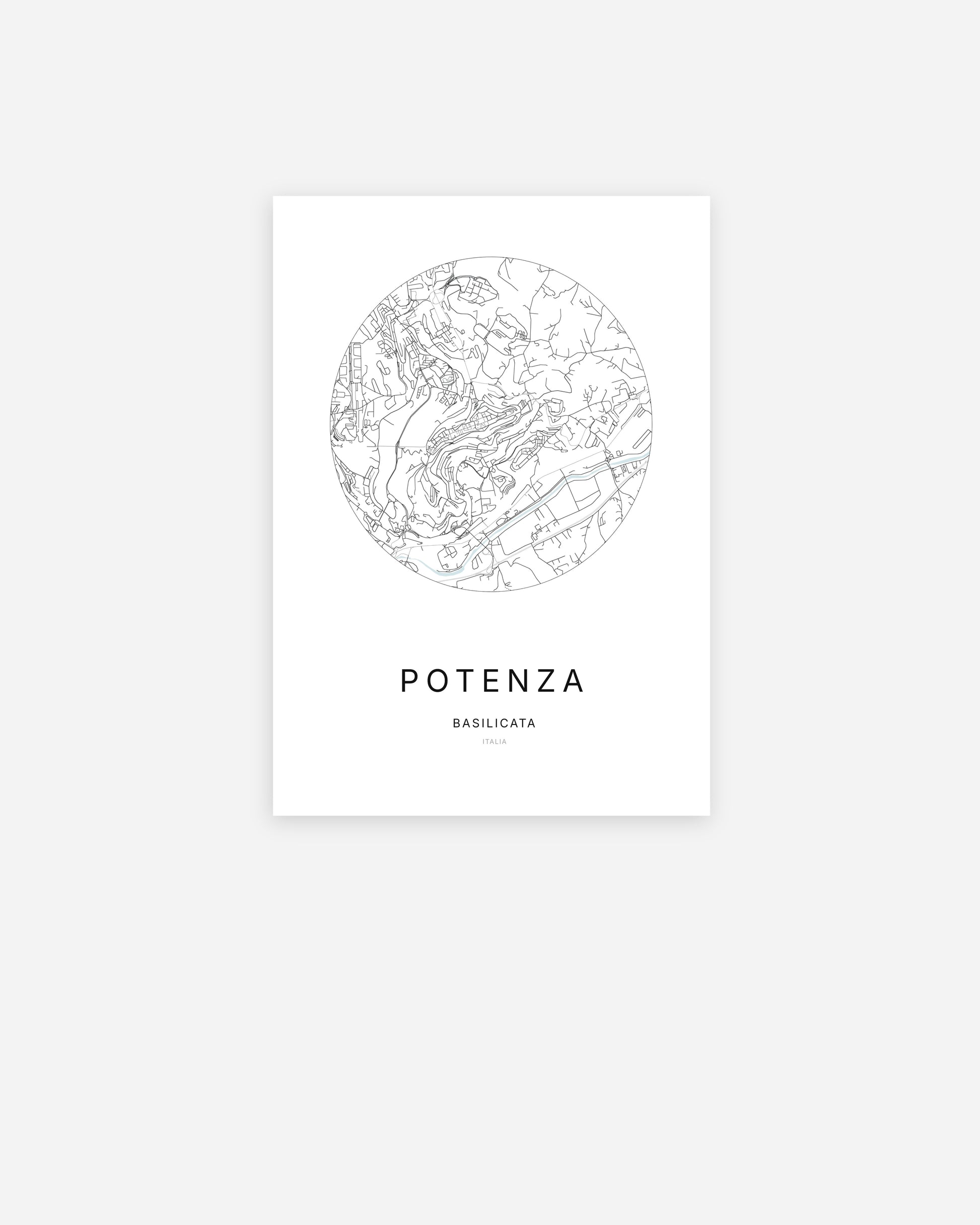 Plan de la ville de Potenza au design minimaliste.