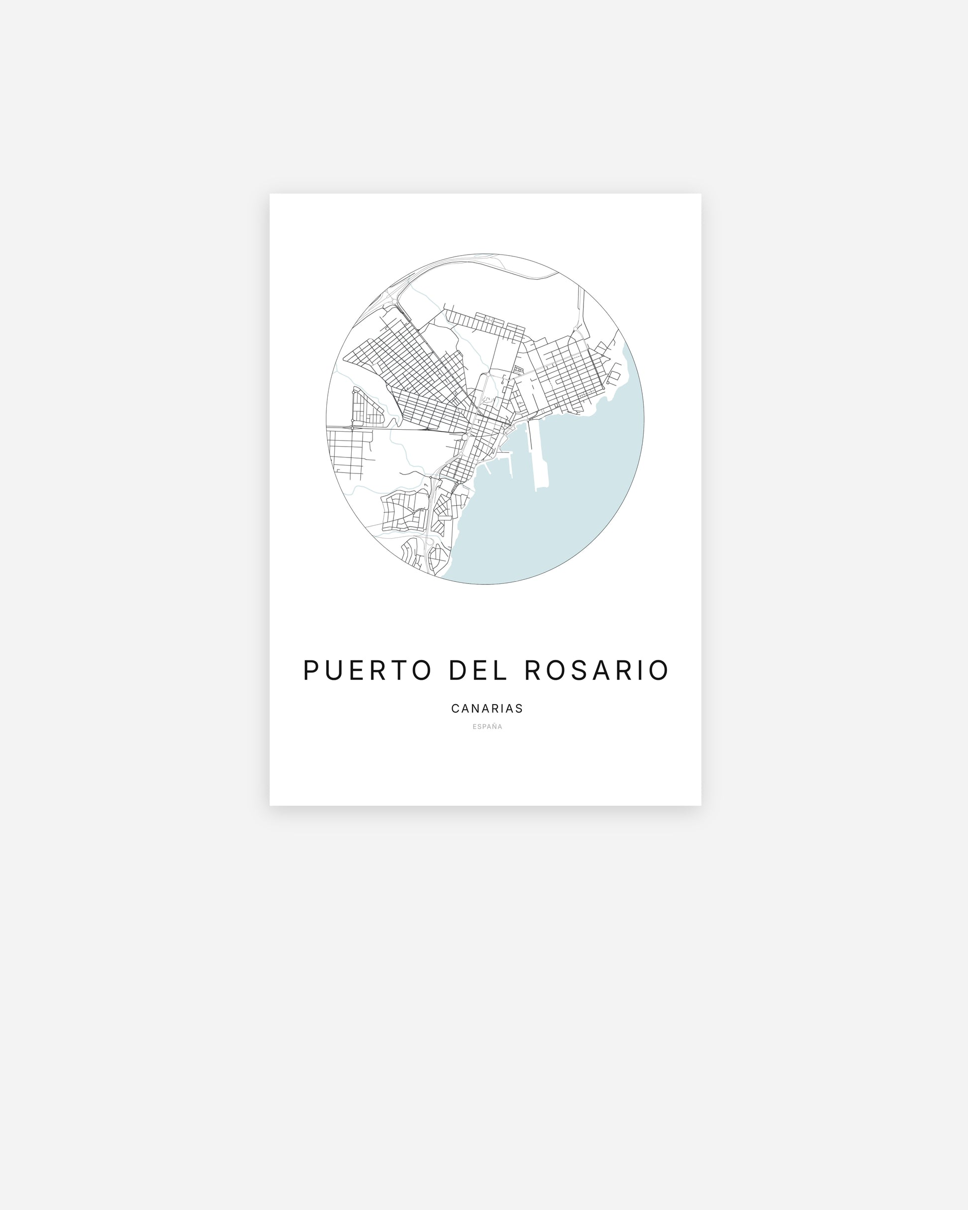 Plan de la ville de Puerto del Rosario au design minimaliste.