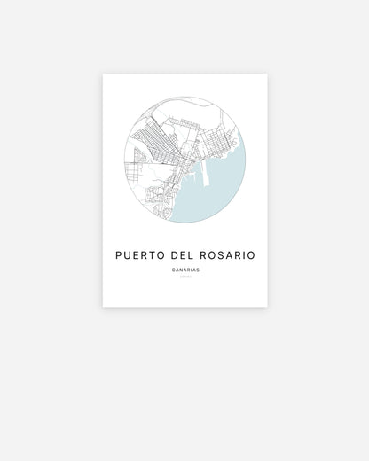 Plan de la ville de Puerto del Rosario au design minimaliste.