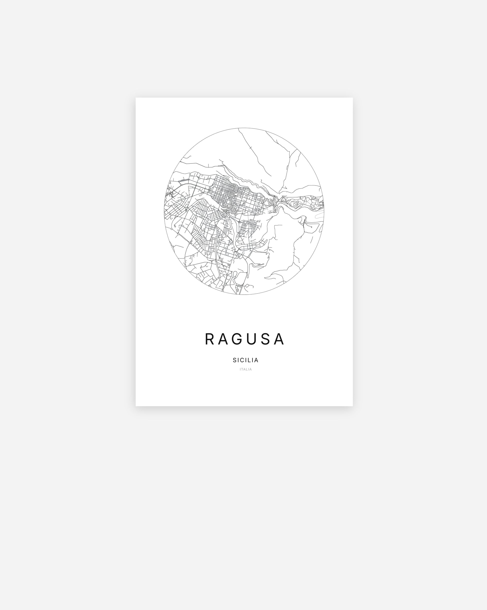 Plan de la ville de Ragusa au design minimaliste.