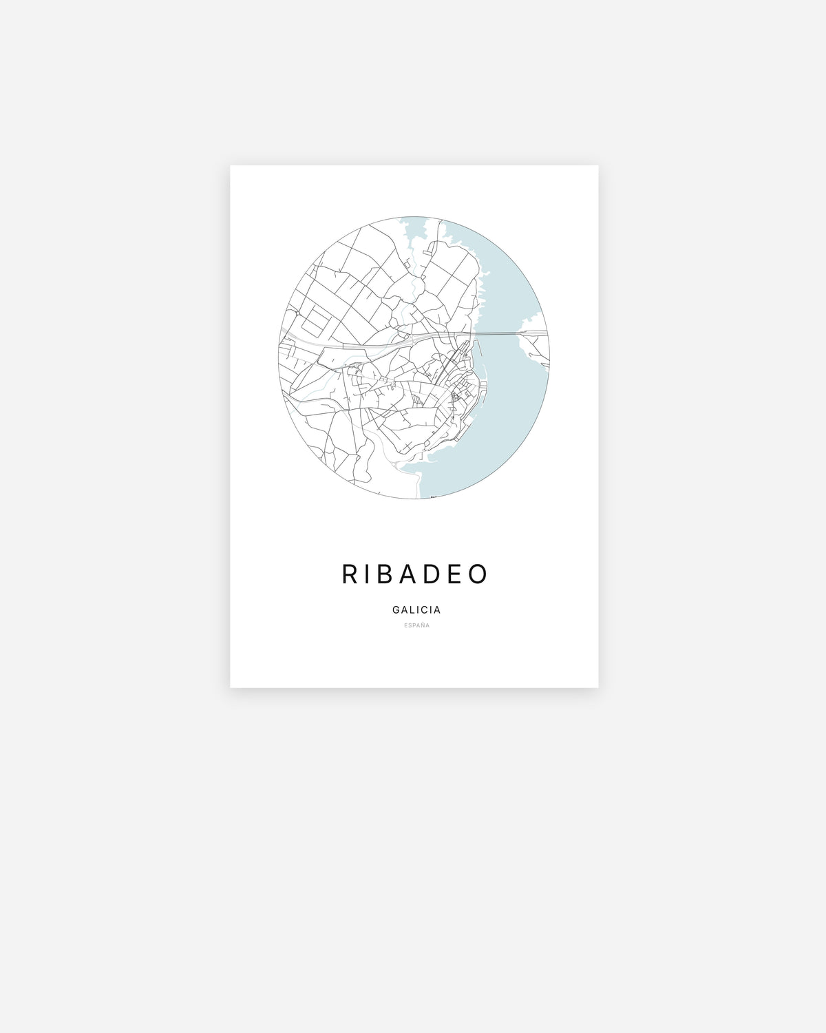 Plan de la ville de Ribadeo au design minimaliste.