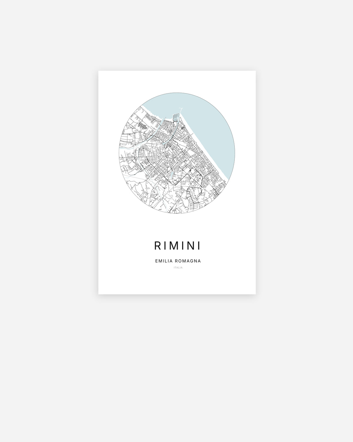 Mappa della città di Rimini dal design minimalista.