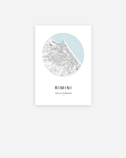 Mappa della città di Rimini dal design minimalista.