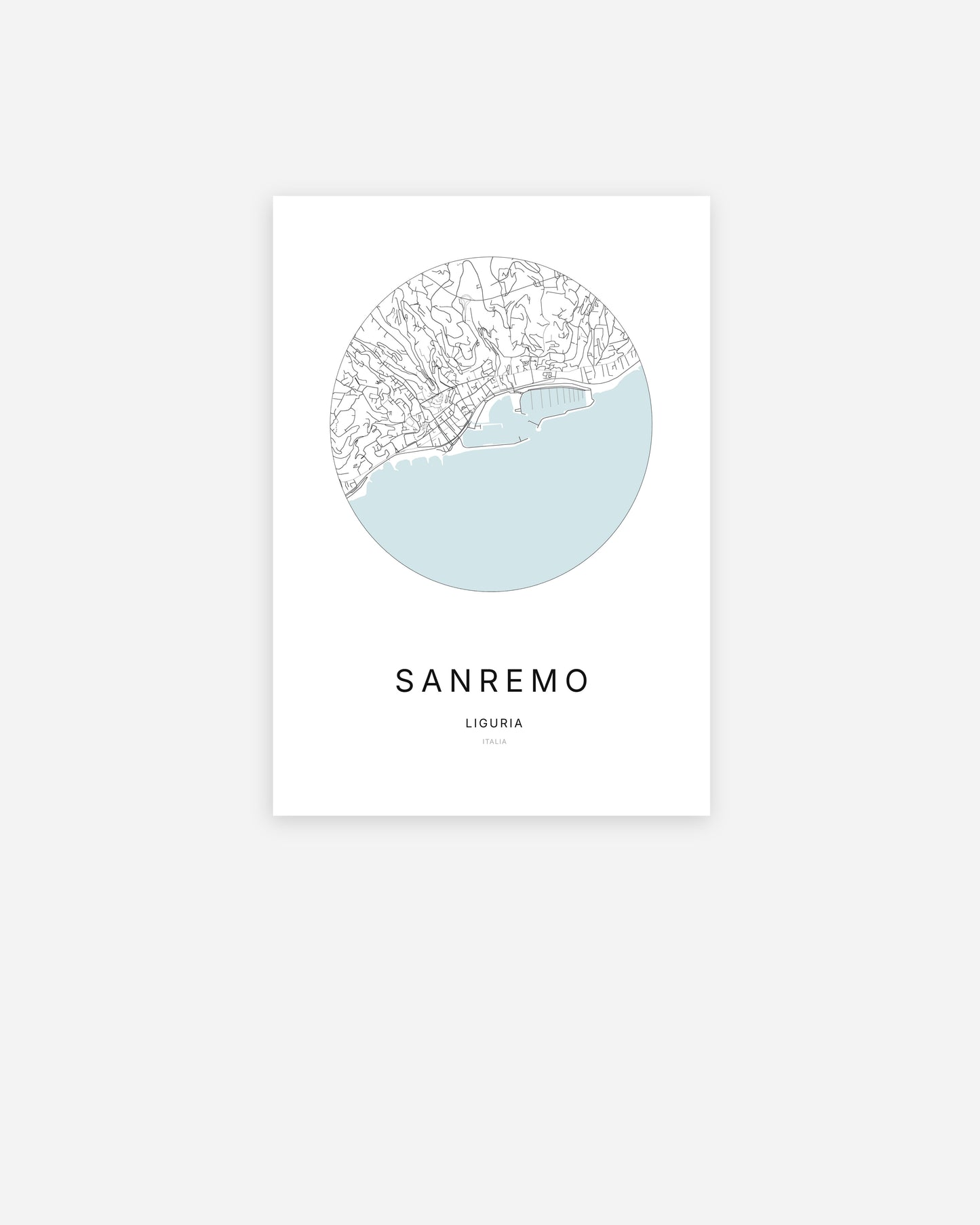 Plan de la ville de Sanremo au design minimaliste.