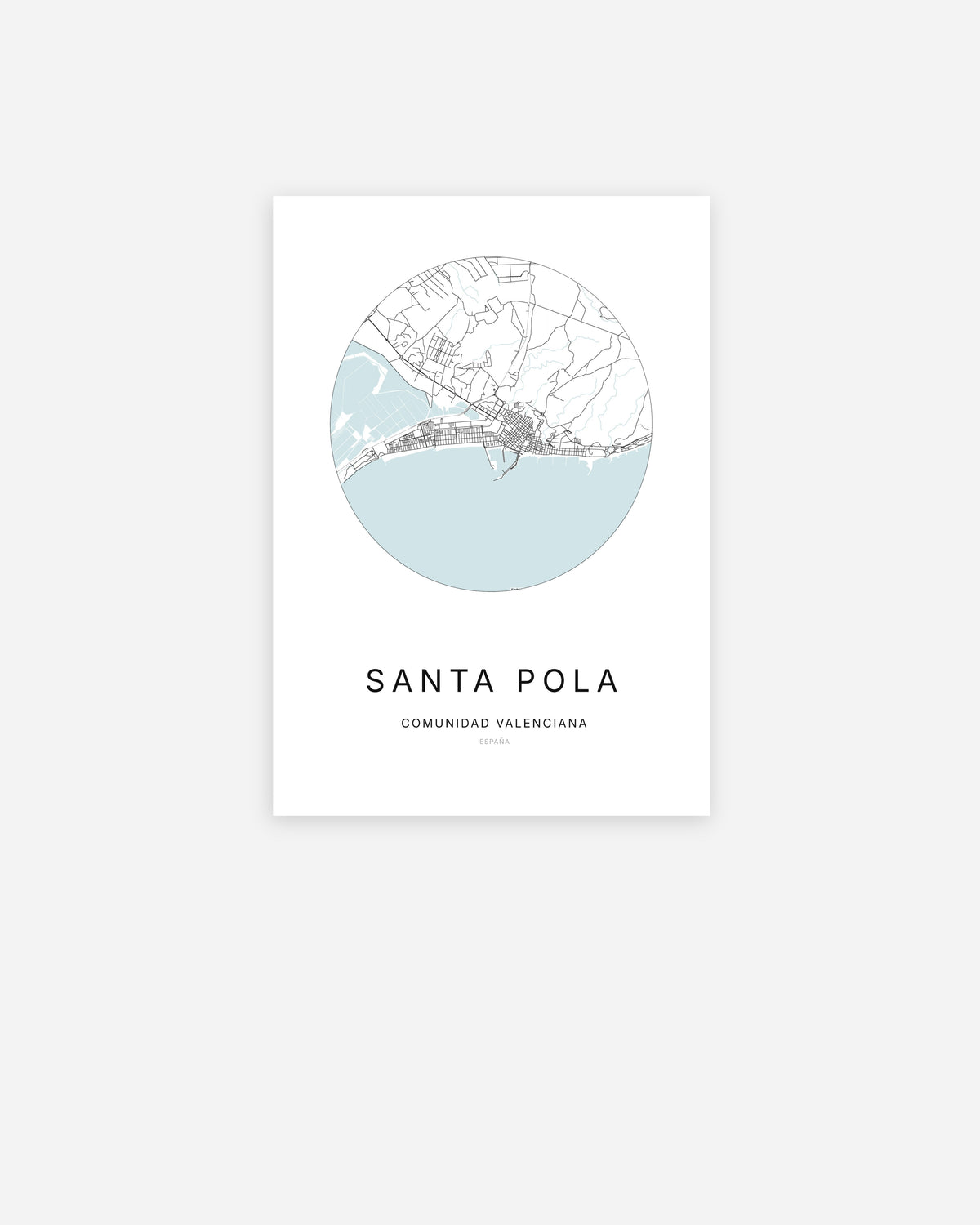 Plan de la ville de Santa Pola au design minimaliste.