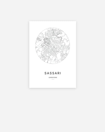 Plan de la ville de Sassari au design minimaliste.