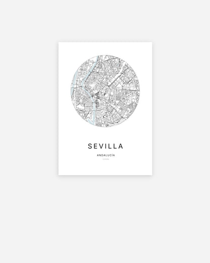 Plan de la ville de Sevilla au design minimaliste.