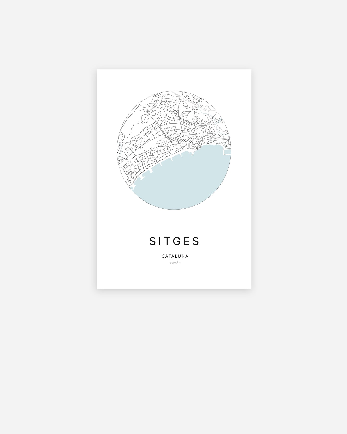 Plan de la ville de Sitges au design minimaliste.