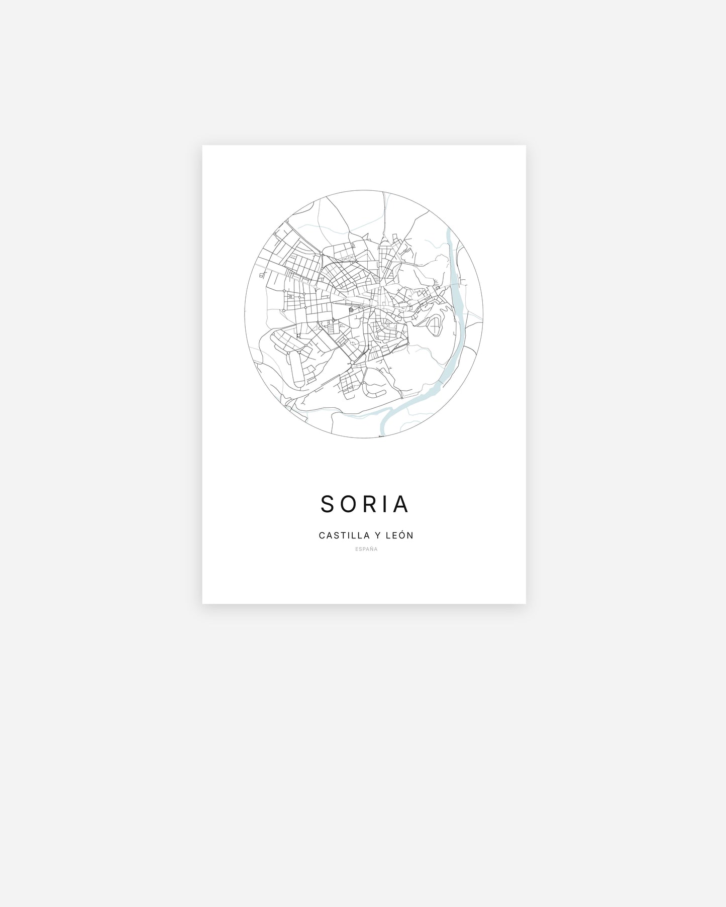 Mapa de la ciudad de Soria con diseño minimalista.