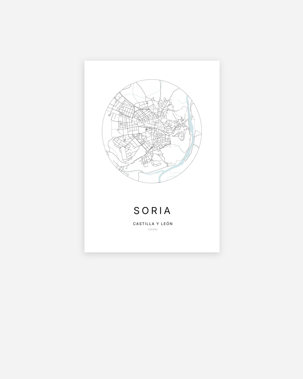 Mapa de la ciudad de Soria con diseño minimalista.