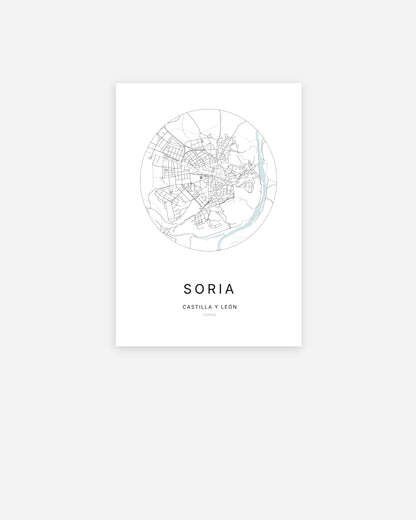 Mapa de la ciudad de Soria con diseño minimalista.