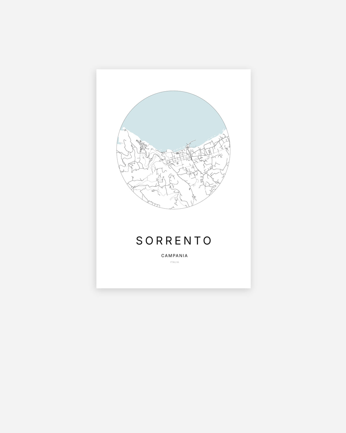 Plan de la ville de Sorrento au design minimaliste.