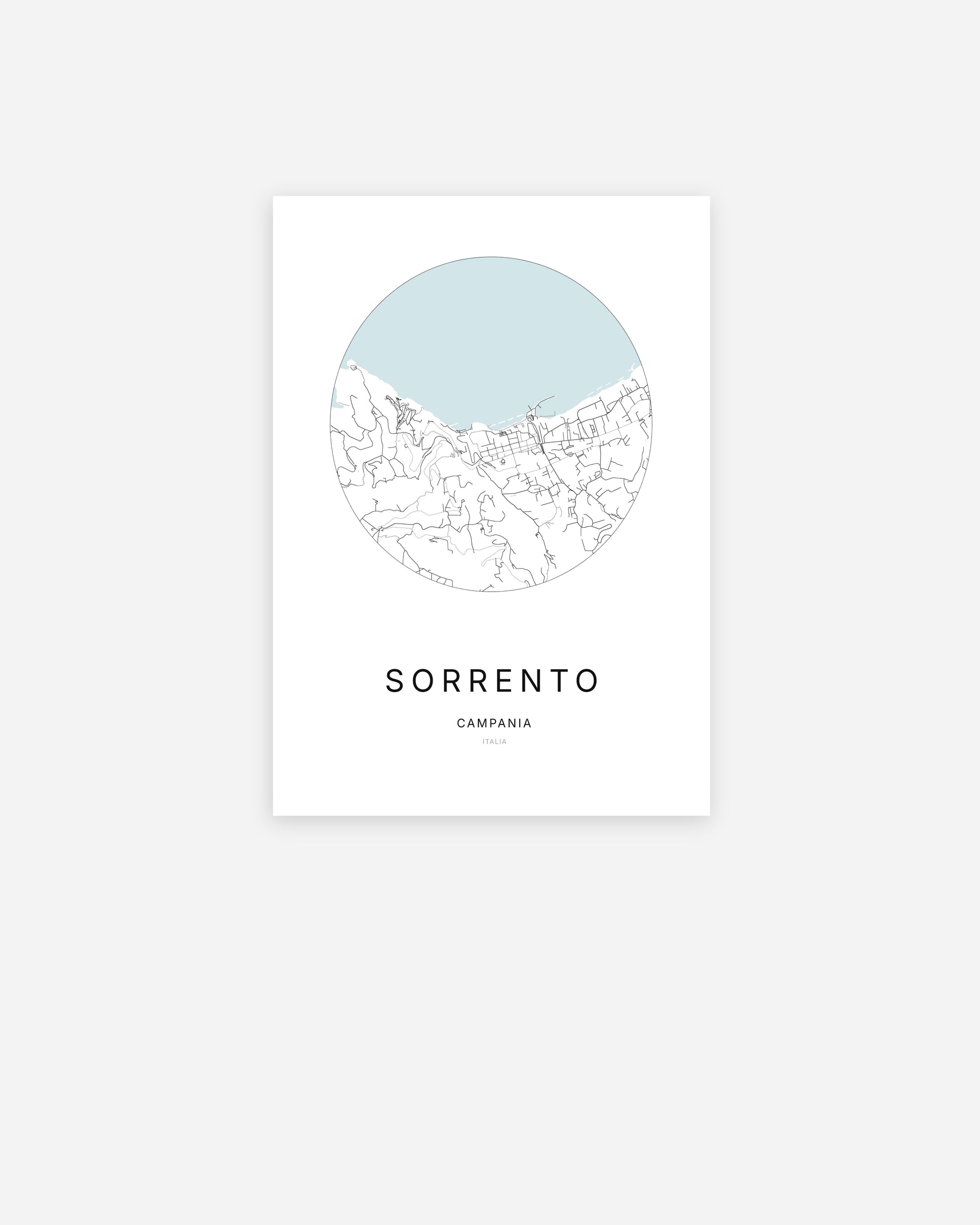 Plan de la ville de Sorrento au design minimaliste.