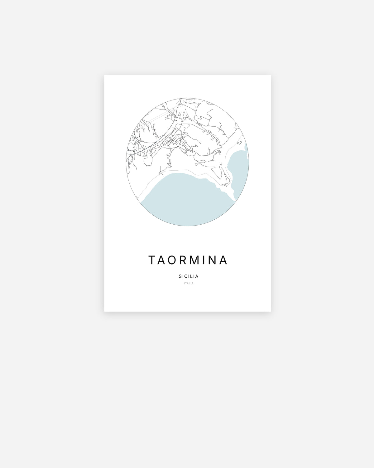 Plan de la ville de Taormina au design minimaliste.