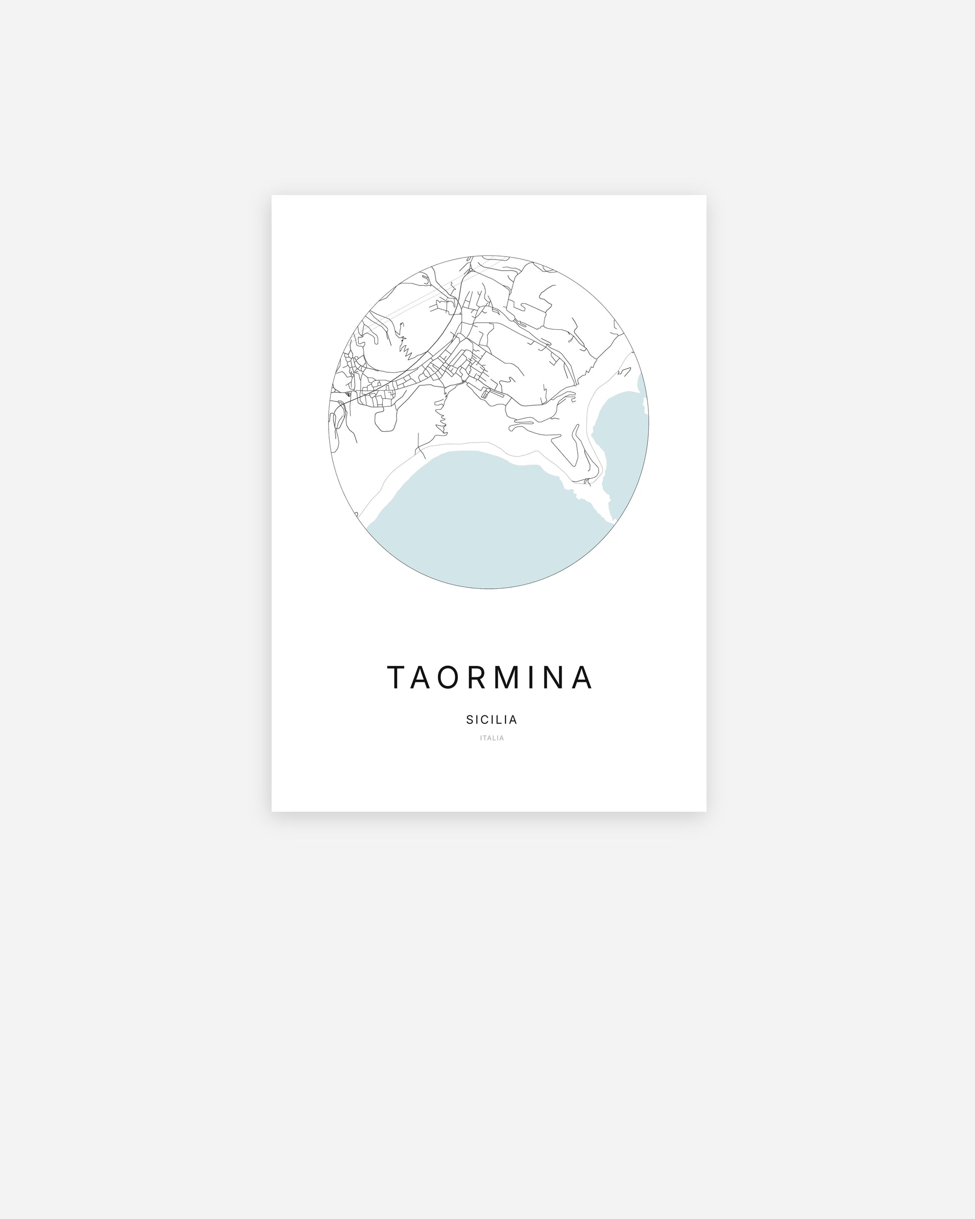 Plan de la ville de Taormina au design minimaliste.