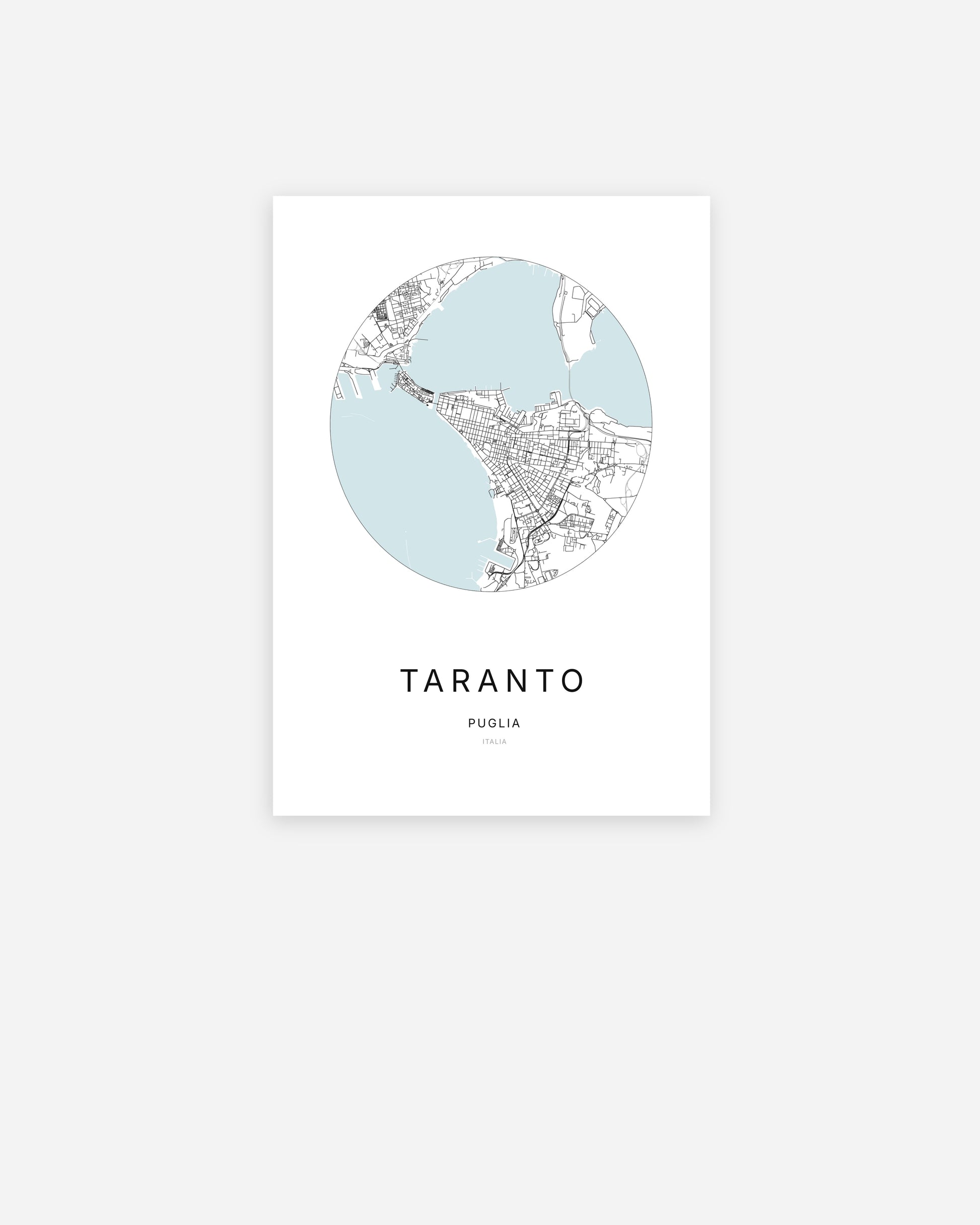 Plan de la ville de Taranto au design minimaliste.