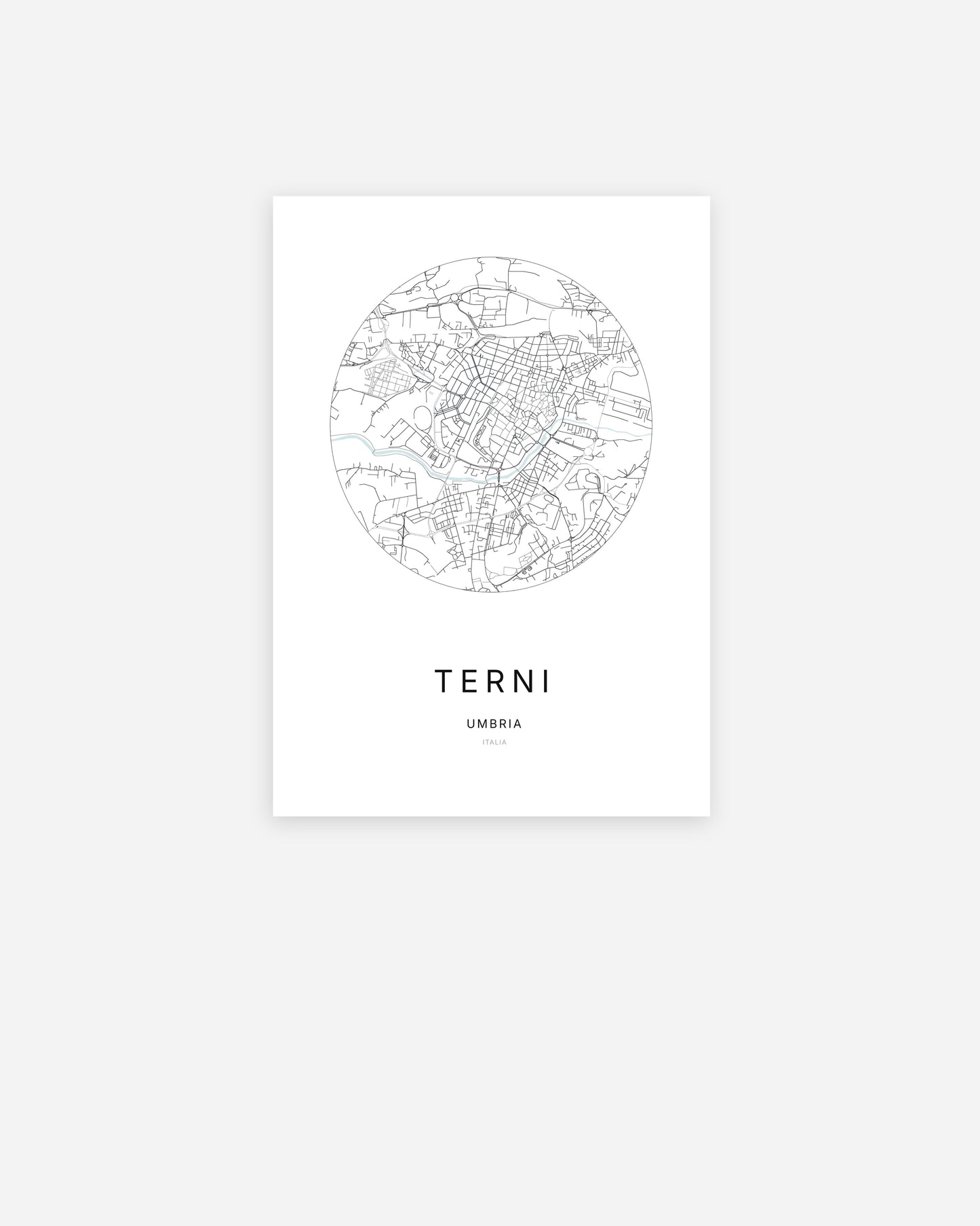 Plan de la ville de Terni au design minimaliste.