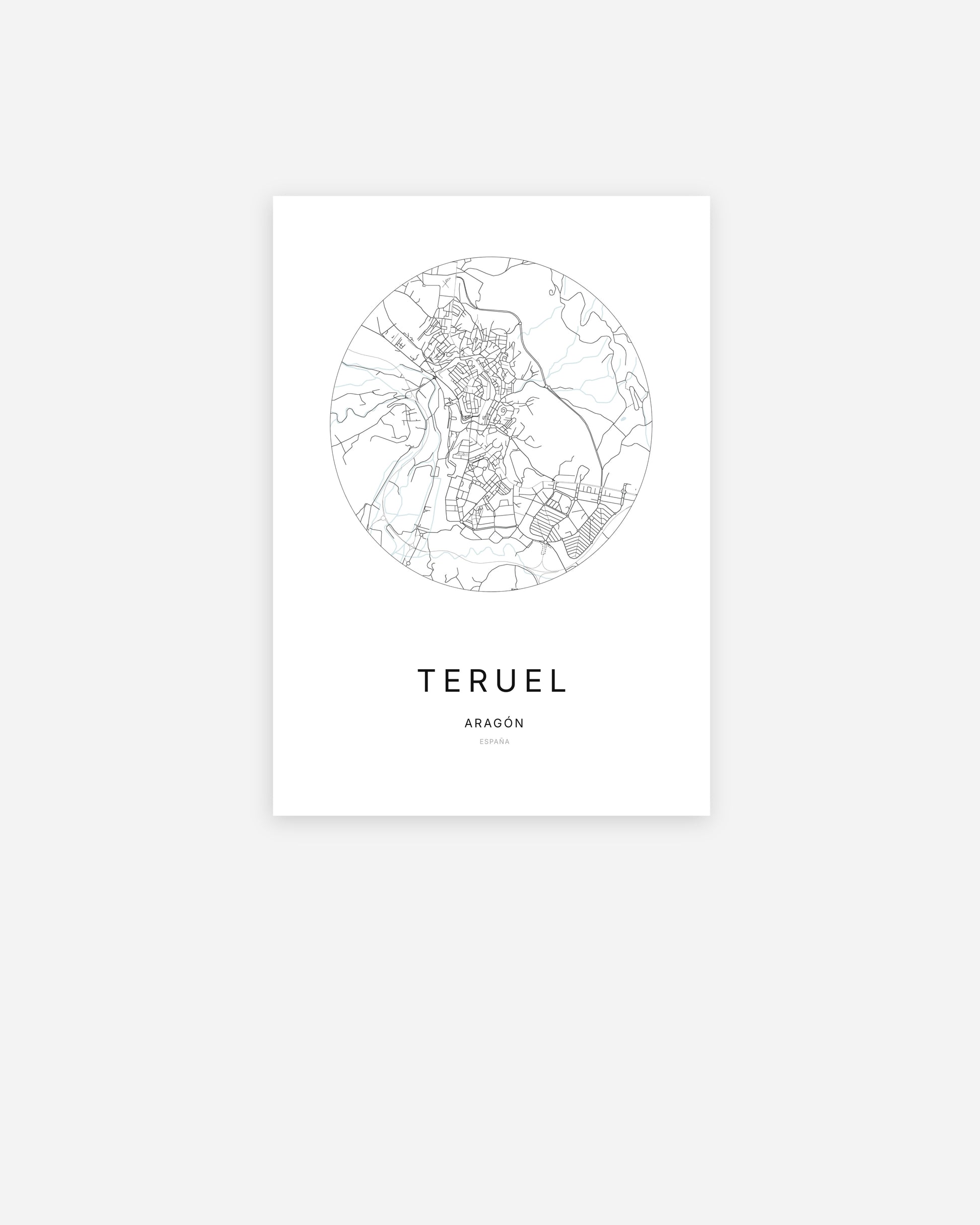 Plan de la ville de Teruel au design minimaliste.