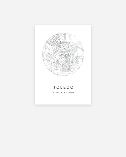 Plan de la ville de Toledo au design minimaliste.