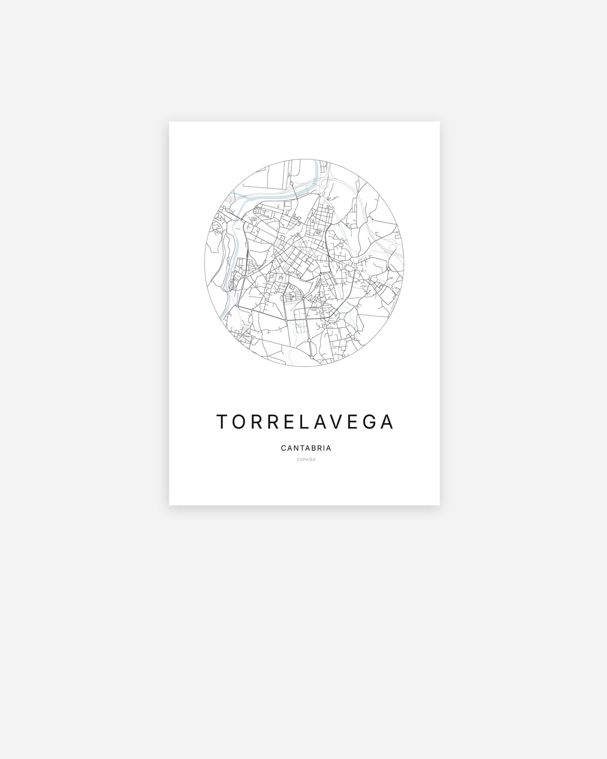 Mapa de la ciudad de Torrelavega con diseño minimalista.