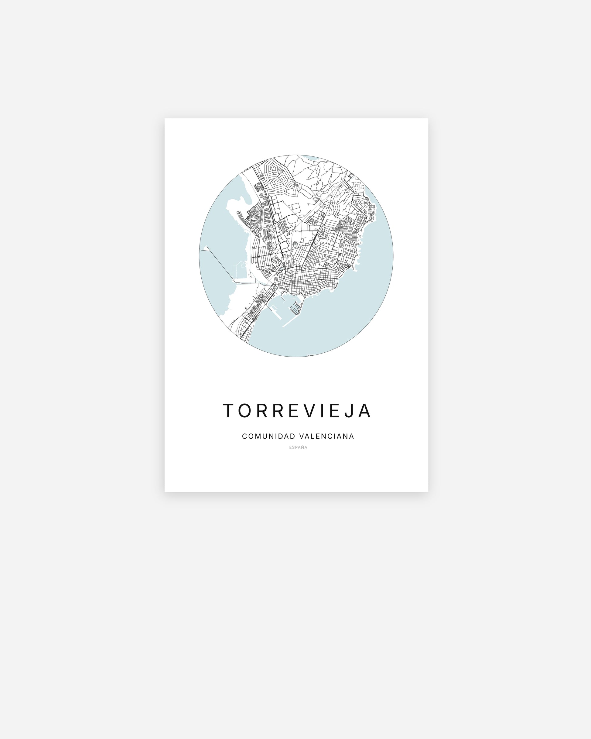 Mapa de la ciudad de Torrevieja con diseño minimalista.