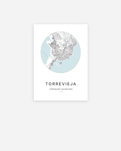 Mapa de la ciudad de Torrevieja con diseño minimalista.