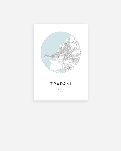 Plan de la ville de Trapani au design minimaliste.