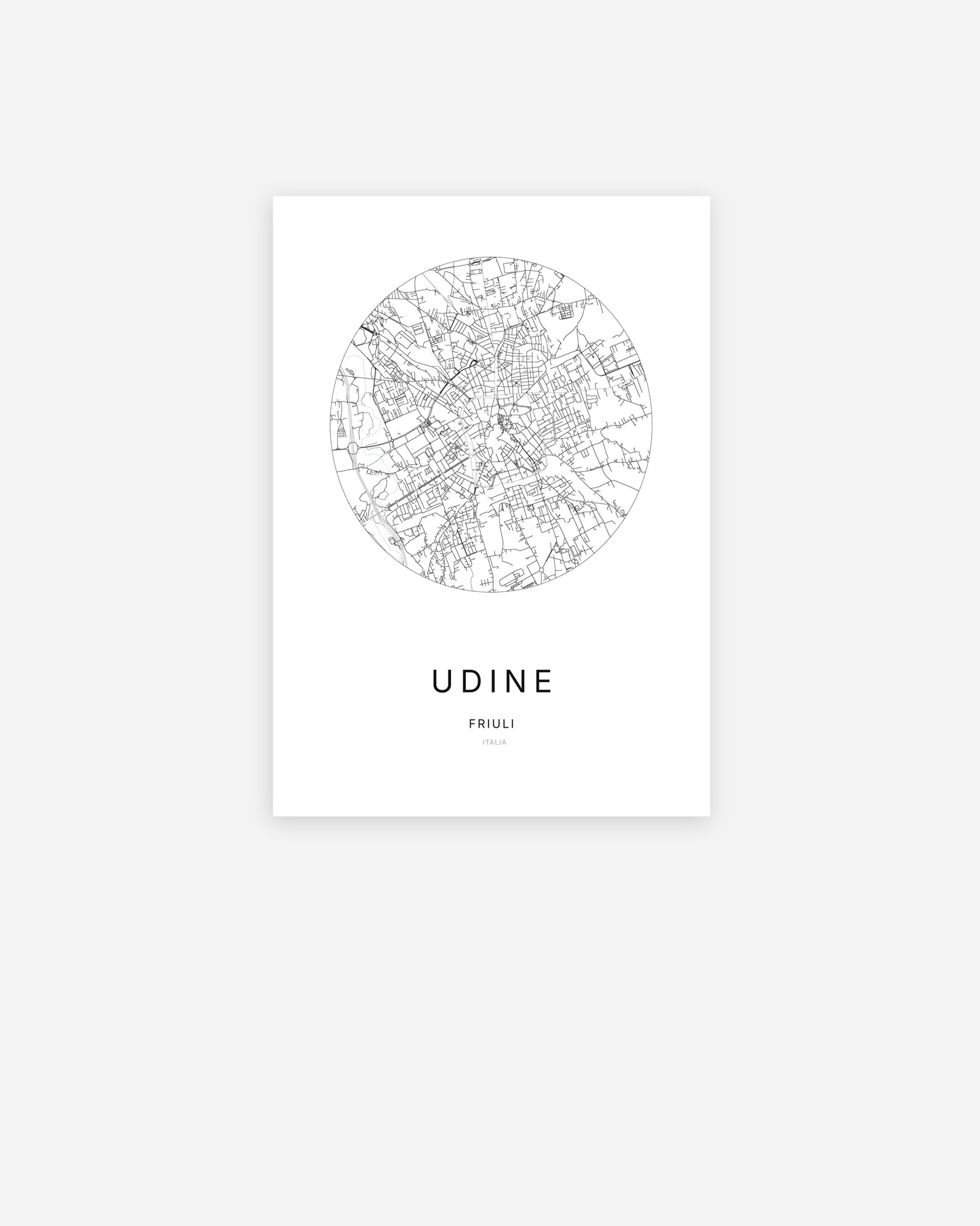 Plan de la ville de Udine au design minimaliste.