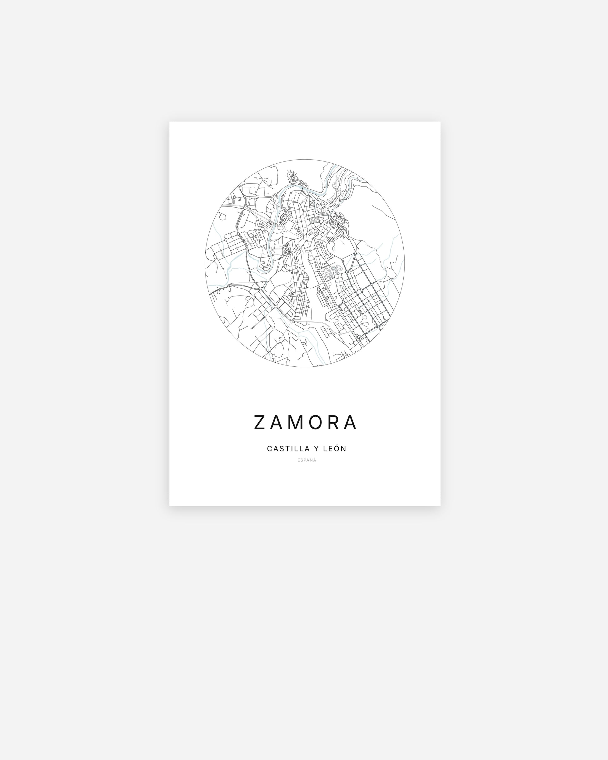 Mapa de la ciudad de Zamora con diseño minimalista.