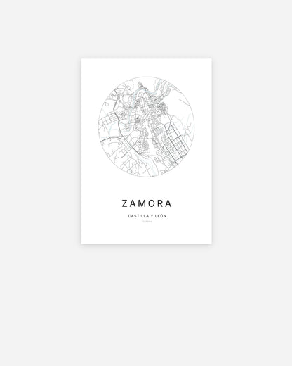Mapa de la ciudad de Zamora con diseño minimalista.