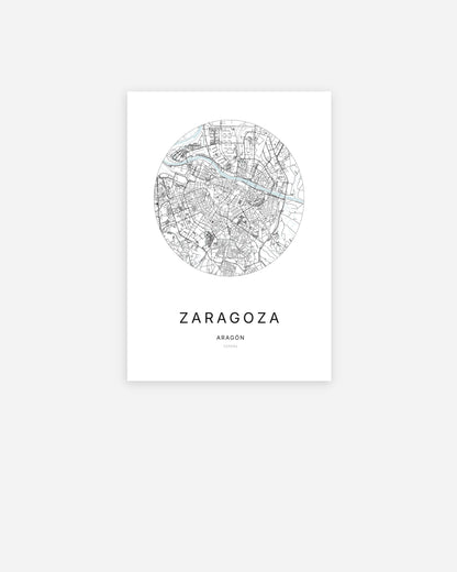 Plan de la ville de Zaragoza au design minimaliste.