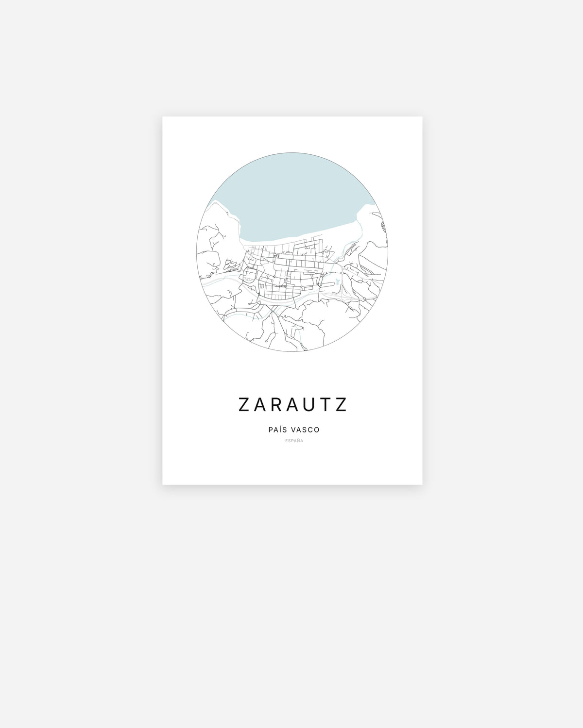 Plan de la ville de Zarautz au design minimaliste.
