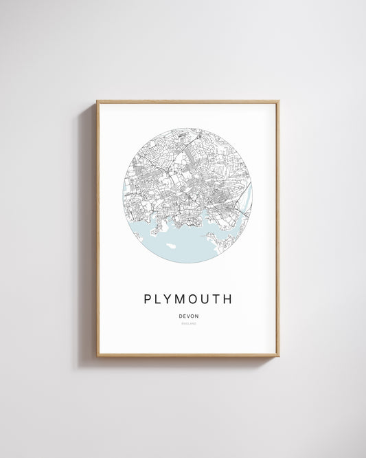 Poster représentant le plan de la ville de Plymouth.