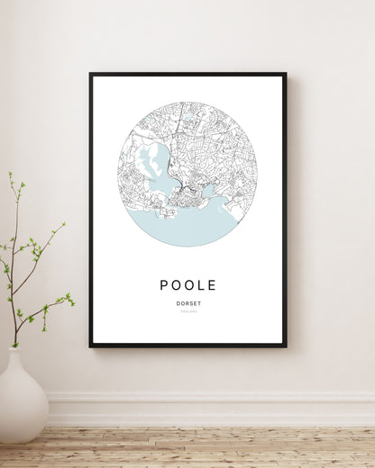 Minimalist city map print of Poole.