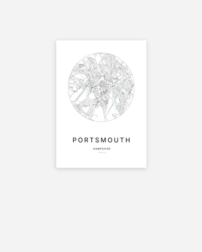 City map of Portsmouth in a minimalist design.