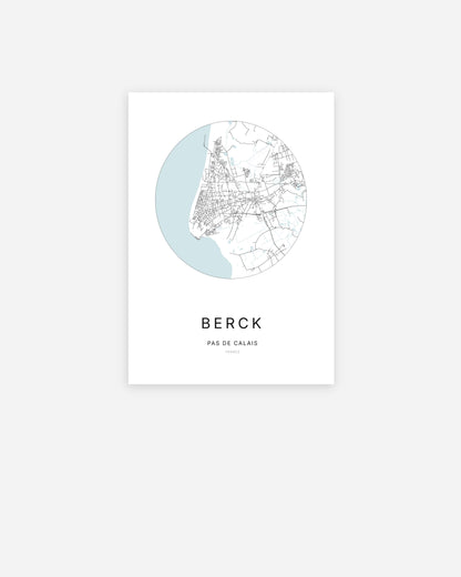 Affiche minimaliste de Berck représentant le plan de la ville en design épuré.