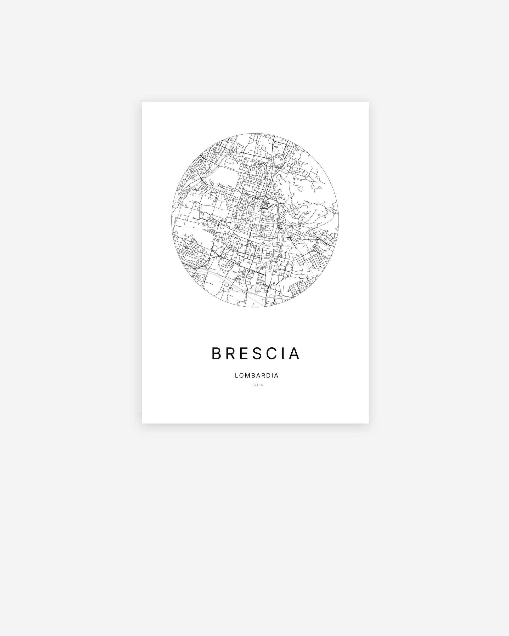 Affiche minimaliste de Brescia représentant le plan de la ville en design épuré.
